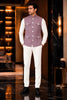 Stylish Mauve Lachka Silk Designer Nehru Jacket for Men with Chawal-Taka Work