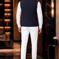 Classic Navy Blue Lachka Silk Designer Nehru Jacket for Men with Chawal-Taka Work