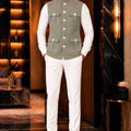 Sophisticated Olive Green Lachka Silk Designer Nehru Jacket for Men with Chawal-Taka Work