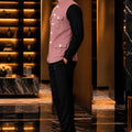 Elegant Mauve Pink Lachka Silk Designer Nehru Jacket for Men with Chawal-Taka Work