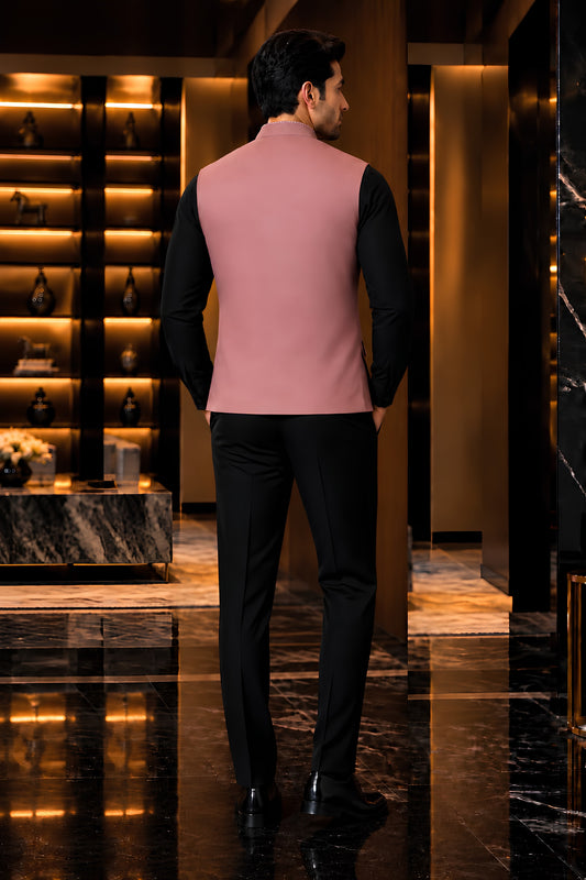 Elegant Mauve Pink Lachka Silk Designer Nehru Jacket for Men with Chawal-Taka Work