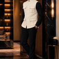 Premium Cream Lachka Silk Designer Nehru Jacket for Men with Chawal-Taka Work