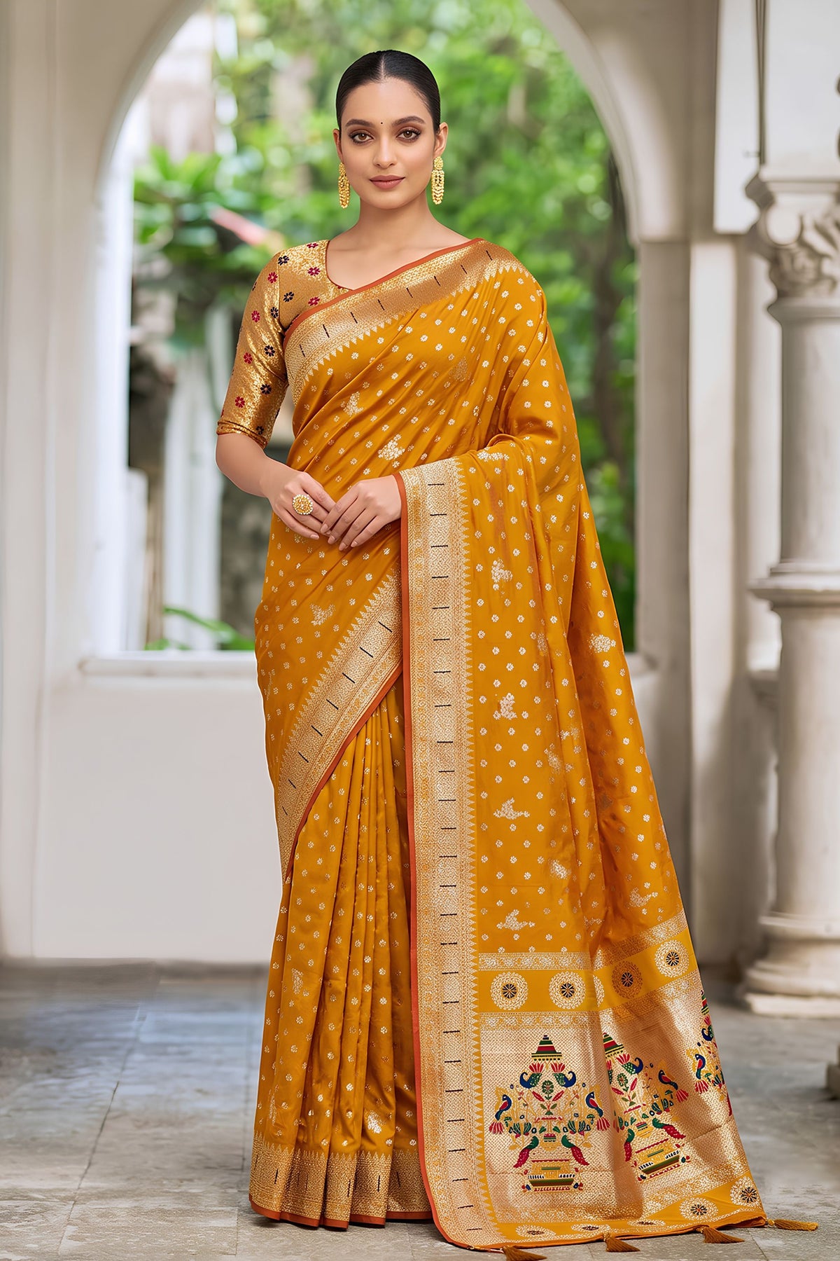 Radiant Mustard Yellow Silk Woven Designer Saree for Women