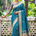 Captivating Teal Blue Silk Woven Designer Saree for Women