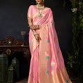 Exquisite Pink Organza Khadi Woven Designer Saree for Women