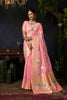 Exquisite Pink Organza Khadi Woven Designer Saree for Women