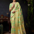 Radiant Pista Green Organza Khadi Woven Designer Saree for Women