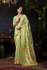 Radiant Pista Green Organza Khadi Woven Designer Saree for Women