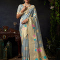Sophisticated Grey Organza Khadi Woven Designer Saree for Women