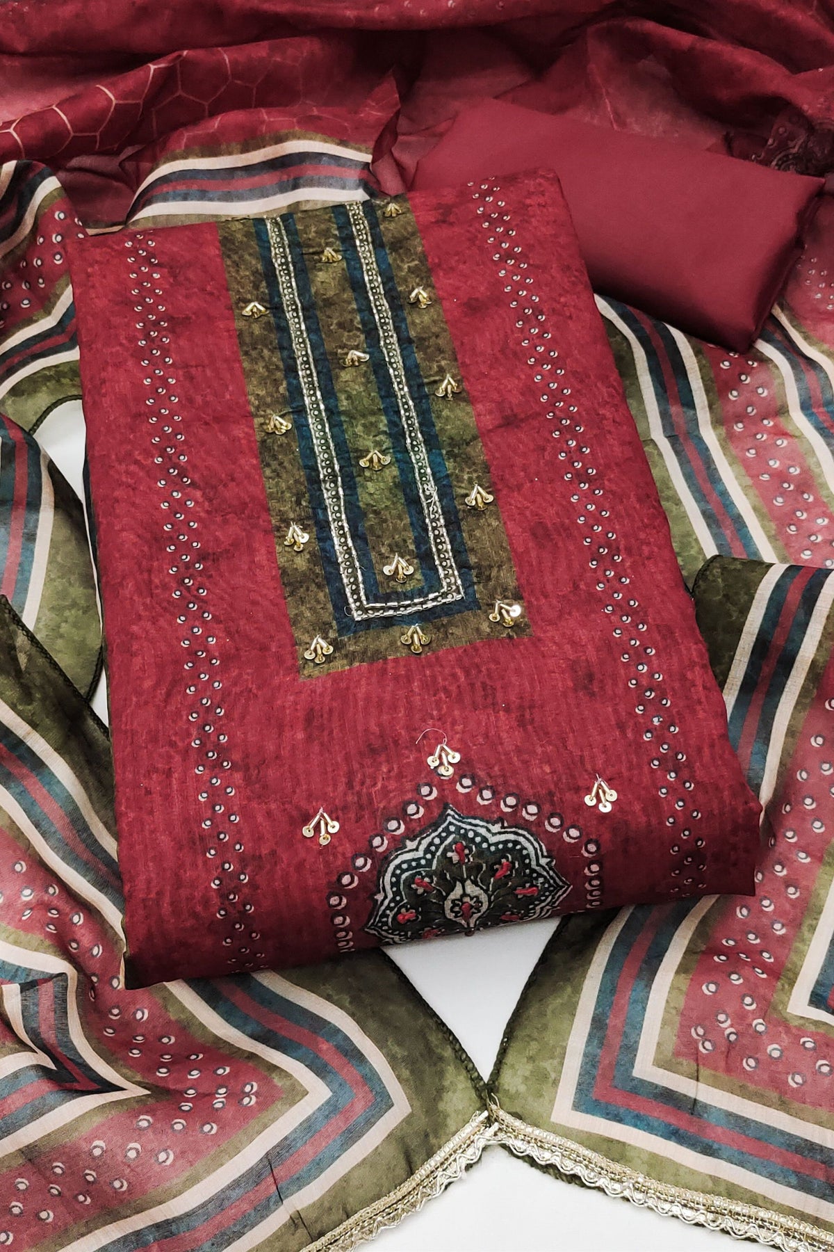 Elegant Maroon Cotton Silk Salwar Suit with Printed Design and Hand Work for Women