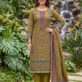 Sophisticated Olive Green Cotton Silk Salwar Suit with Printed Design and Hand Work for Women
