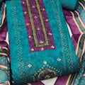 Charming Teal Blue Cotton Silk Designer Salwar Suit with Printed Design and Hand Work for Women
