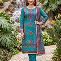Charming Teal Blue Cotton Silk Designer Salwar Suit with Printed Design and Hand Work for Women