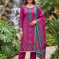 Enchanting Magenta Cotton Silk Designer Salwar Suit with Printed Design and Hand Work for Women