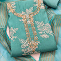 Refreshing Aqua Blue Cotton Silk Salwar Suit Printed Dupatta for Women