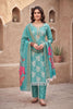 Refreshing Aqua Blue Cotton Silk Salwar Suit Printed Dupatta for Women