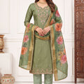 Sophisticated Olive Green Silk Salwar Suit Printed Dupatta for Women