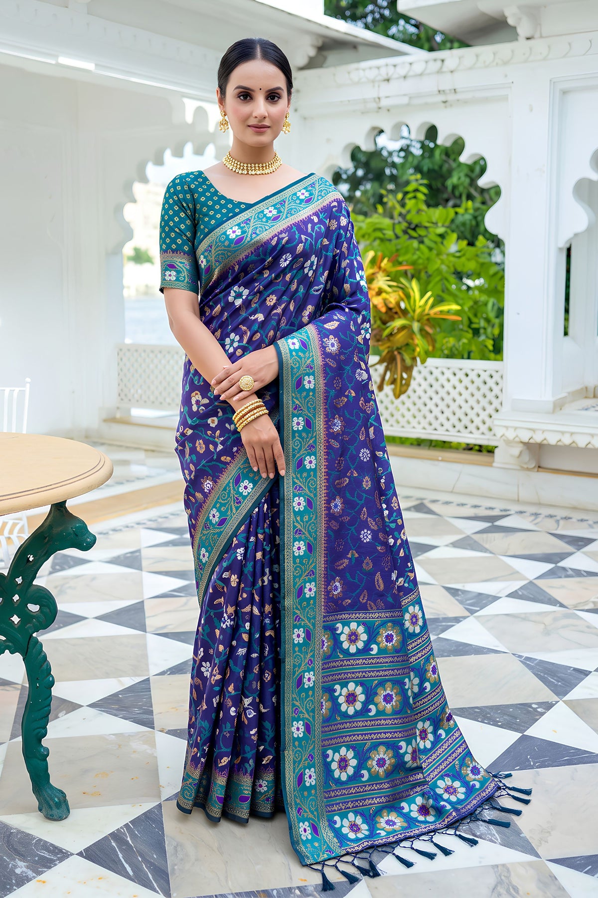 Royal Blue Silk Woven Designer Saree for Women