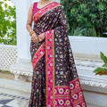 Exquisite Black Silk Woven Designer Saree for Women