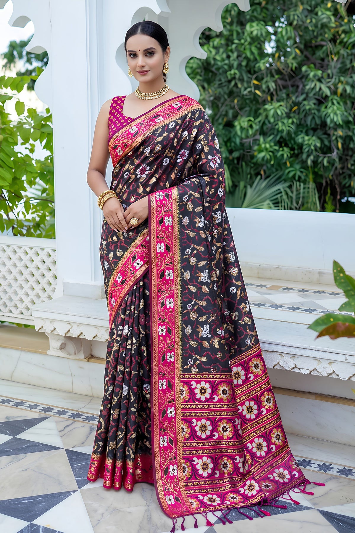 Exquisite Black Silk Woven Designer Saree for Women