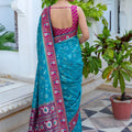 Stylish Teal Blue Silk Woven Designer Saree for Women