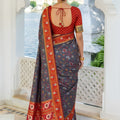 Striking Charcoal Grey Silk Woven Designer Saree for Women