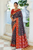 Striking Charcoal Grey Silk Woven Designer Saree for Women