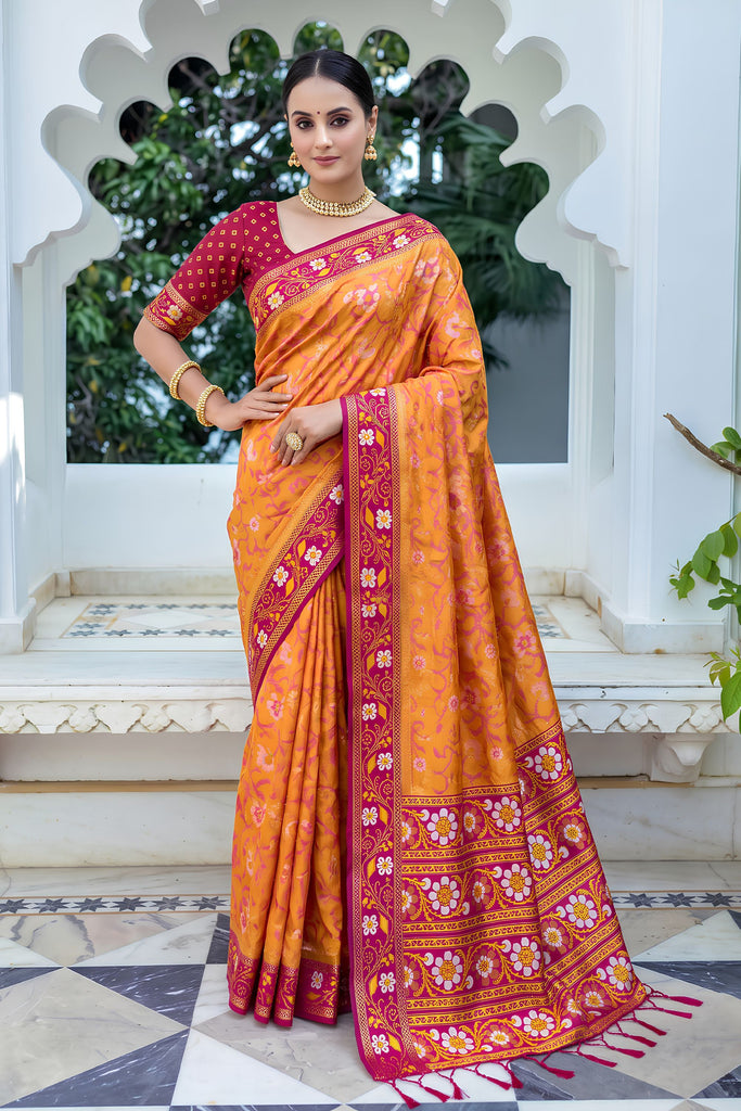 Gorgeous Mustard Orange Silk Woven Designer Saree for Women