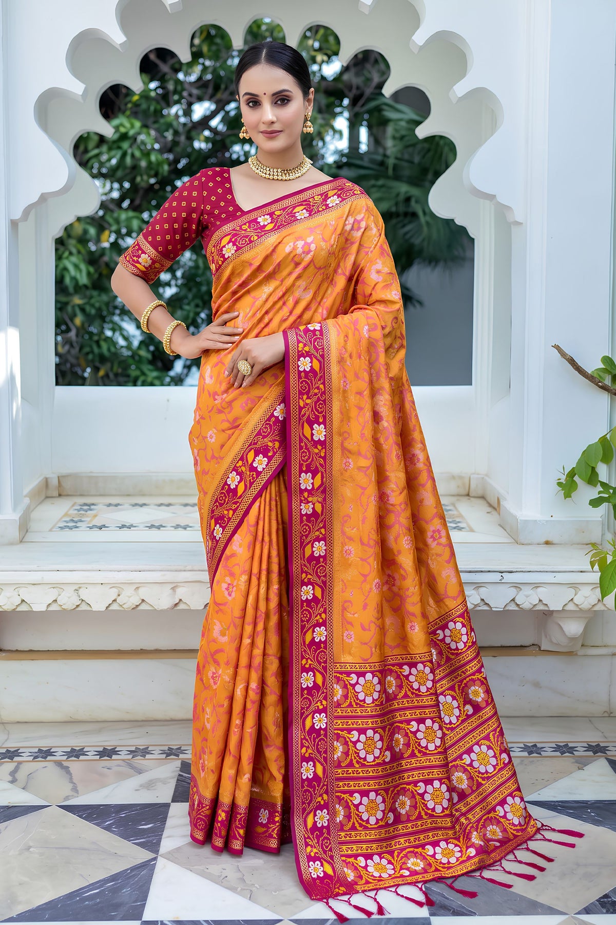 Gorgeous Mustard Orange Silk Woven Designer Saree for Women