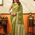 Elegant Olive Green Cotton Silk Woven Jacquard Designer Saree