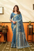 Sophisticated Steel Blue Cotton Silk Woven Jacquard Designer Saree