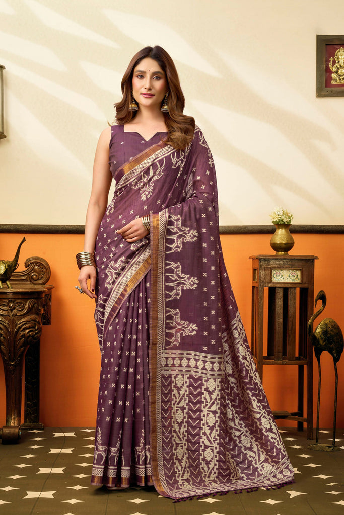 Regal Mauve Cotton Silk Woven Jacquard Designer Saree