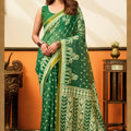 Vibrant Green Cotton Silk Woven Jacquard Designer Saree