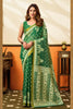 Vibrant Green Cotton Silk Woven Jacquard Designer Saree