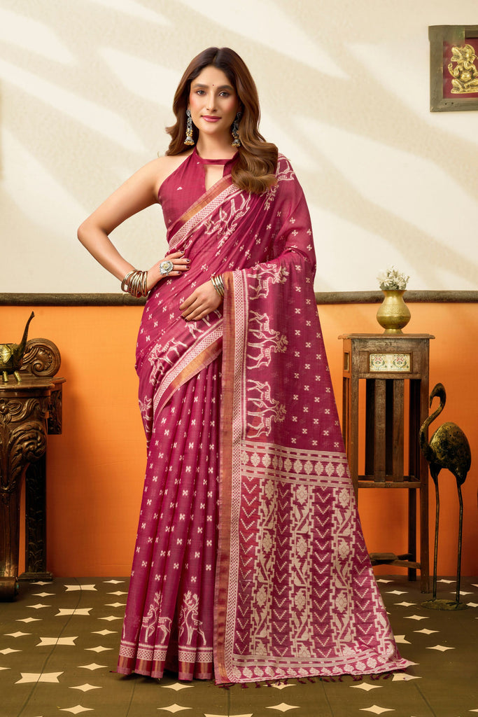 Charming Rani Pink Cotton Silk Woven Jacquard Designer Saree