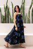Stylish Black Floral Print Georgette Gown with Strappy Sleeves