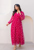 Lovely Pink Bandhani Print Georgette Gown with Sheer Sleeves and V-Neckline