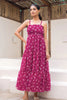 Fabulous Wine Bandhani Print Georgette Gown with Spaghetti Straps and Tiered Flare