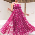 Fabulous Wine Bandhani Print Georgette Gown with Spaghetti Straps and Tiered Flare