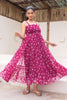 Fabulous Wine Bandhani Print Georgette Gown with Spaghetti Straps and Tiered Flare