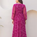 Wine Bandhani Print Georgette Gown with Sheer Sleeves and Waist Tie-Up