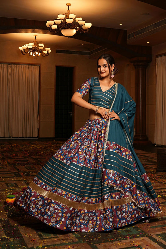 Rama Green Printed Crepe Lehenga Choli with Dupatta for Navratri