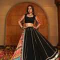 Black Embroidered Lehenga Choli with Multicolor Dupatta for Navratri