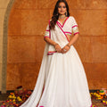 White Embroidered Georgette Lehenga Choli with Dupatta for Navratri