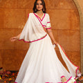 White Embroidered Georgette Lehenga Choli with Dupatta for Navratri