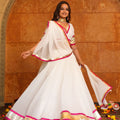 White Embroidered Georgette Lehenga Choli with Dupatta for Navratri