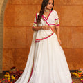 White Embroidered Georgette Lehenga Choli with Dupatta for Navratri