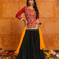 Maroon and Black Embroidered Crepe Lehenga Choli with Dupatta for Navratri
