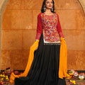Maroon and Black Embroidered Crepe Lehenga Choli with Dupatta for Navratri