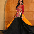 Maroon and Black Embroidered Crepe Lehenga Choli with Dupatta for Navratri